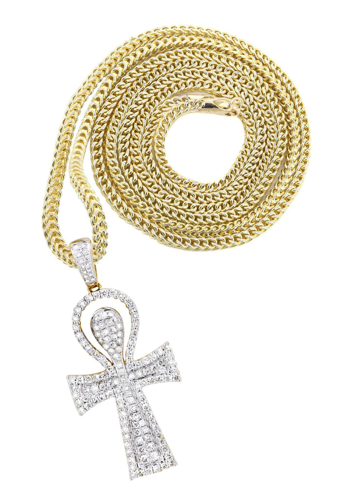 10K Yellow Gold Ankh Pendant & Franco Chain | 0.77 Carats diamond combo FrostNYC 