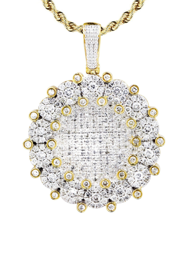 10K Yellow Gold Round Pendant & Rope Chain | 3.08 Carats diamond combo FrostNYC 