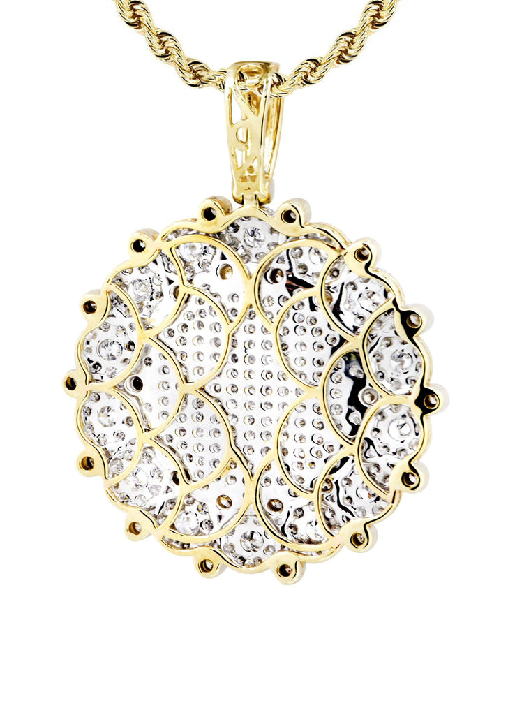 10K Yellow Gold Round Pendant & Rope Chain | 3.08 Carats diamond combo FrostNYC 