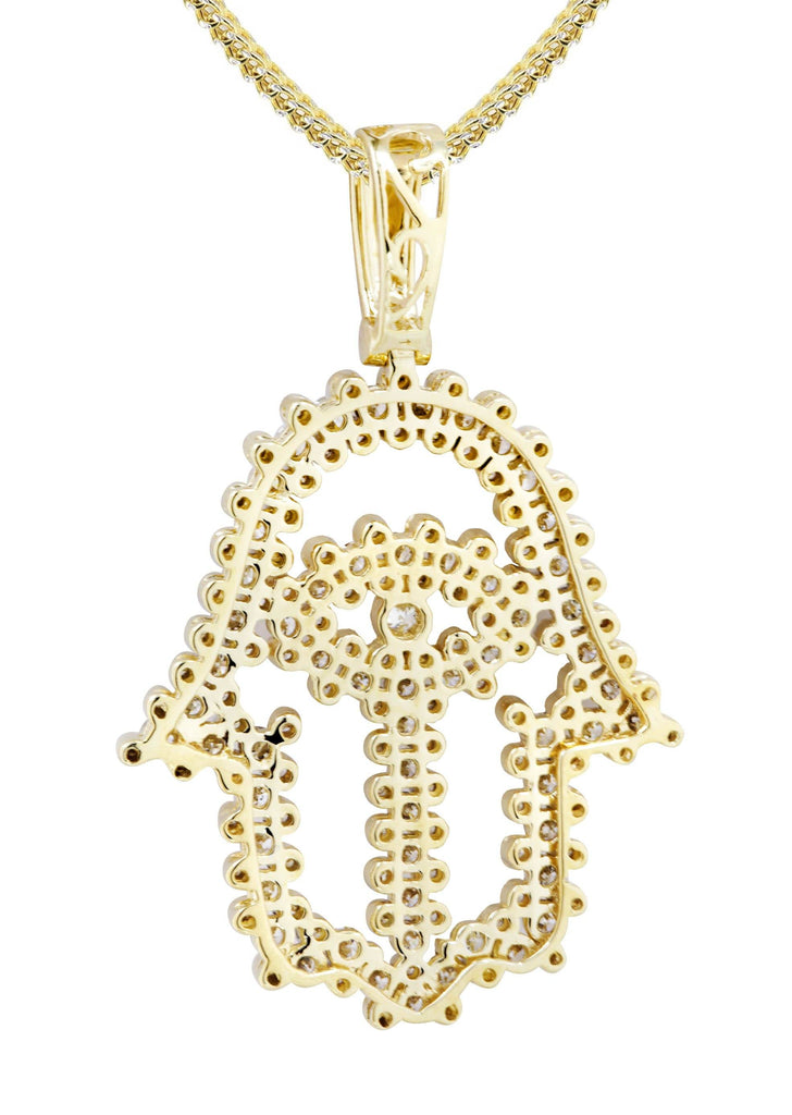 10K Yellow Gold Hamsa Pendant & Franco Chain | 1.75 Carats diamond combo FrostNYC 