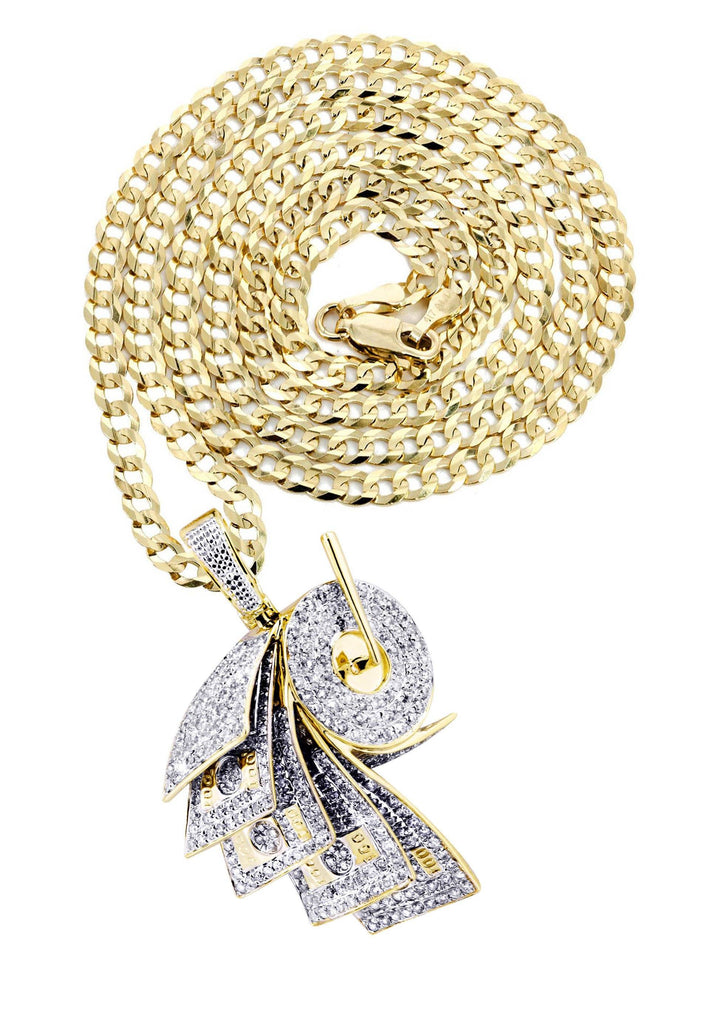 10K Yellow Gold Money Roll Pendant & Cuban Chain | 2.2 Carats diamond combo FrostNYC 