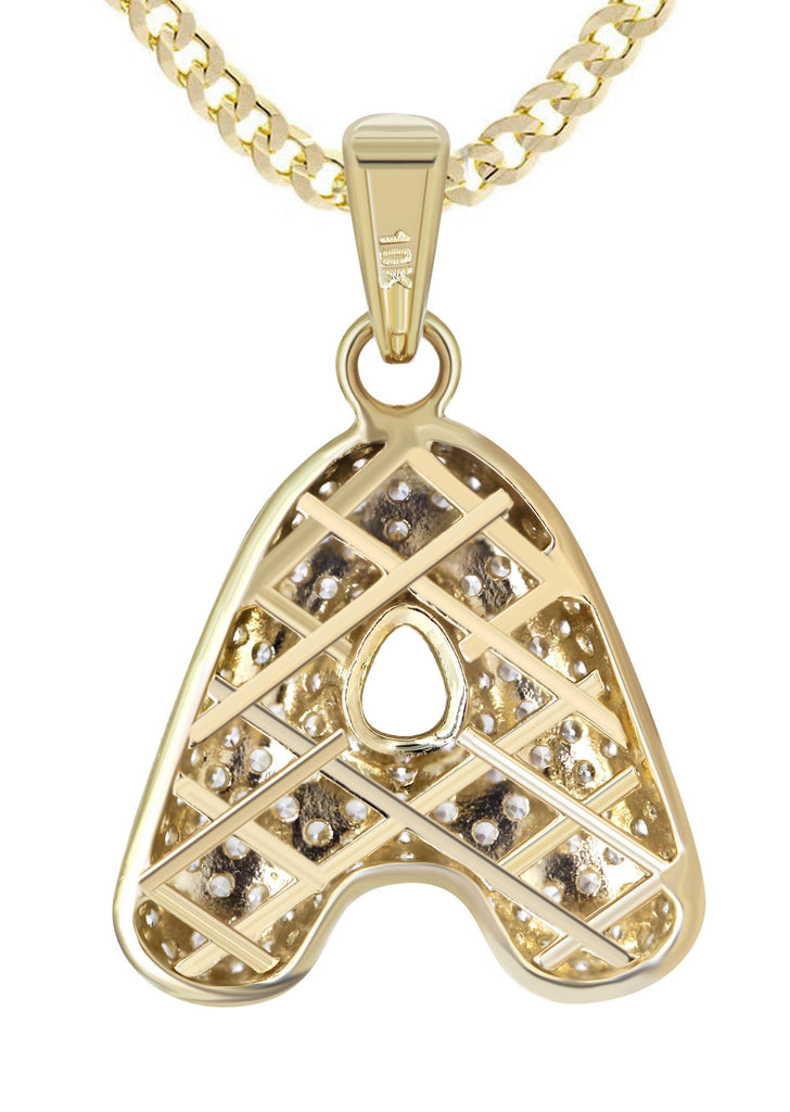 10K Yellow Gold Cuban Chain & Bubble Letter "A" Cz Pendant | Appx. 13.9 Grams chain & pendant FrostNYC 