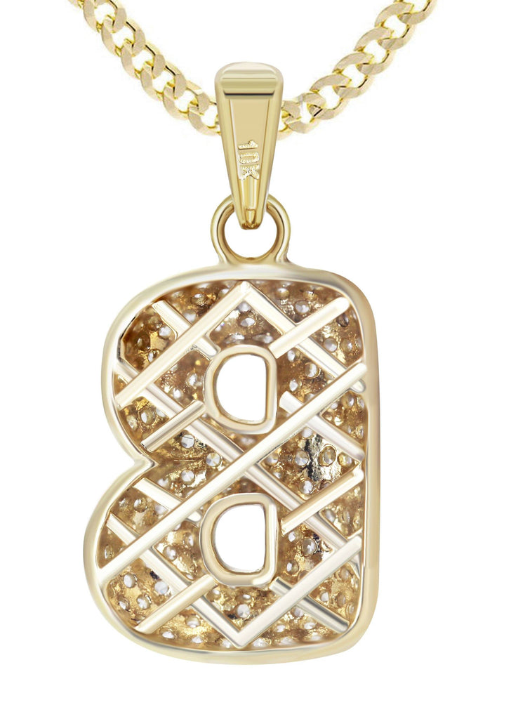 10K Yellow Gold Cuban Chain & Bubble Letter "B" Cz Pendant | Appx. 13.8 Grams chain & pendant FrostNYC 