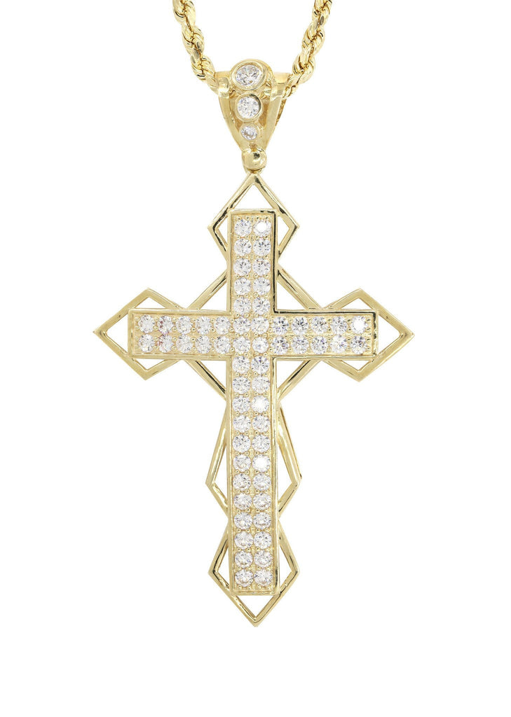 10K Yellow Gold Rope Chain & Cz Gold Cross Necklace | Appx. 21.2 Grams chain & pendant FROST NYC 