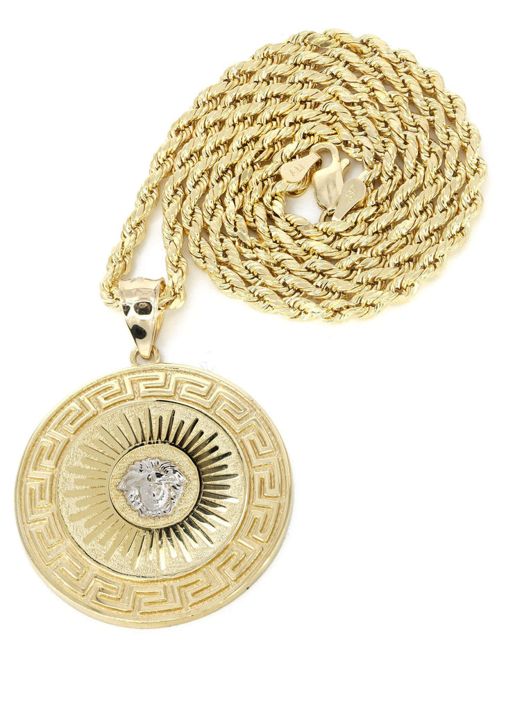 10K Yellow Gold Rope Chain & Versace Style Pendant | Appx. 18.4 Grams chain & pendant FROST NYC 