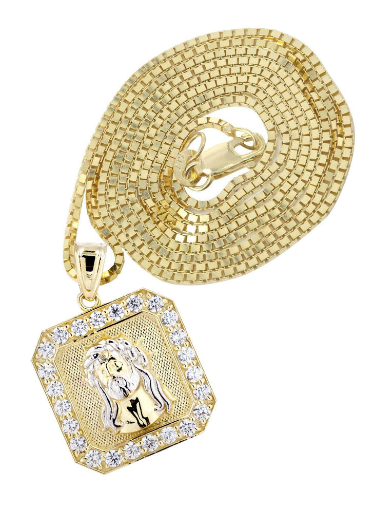 10K Yellow Gold Box Chain & Jesus Piece Chain | Appx. 7.1 Grams chain & pendant FROST NYC 