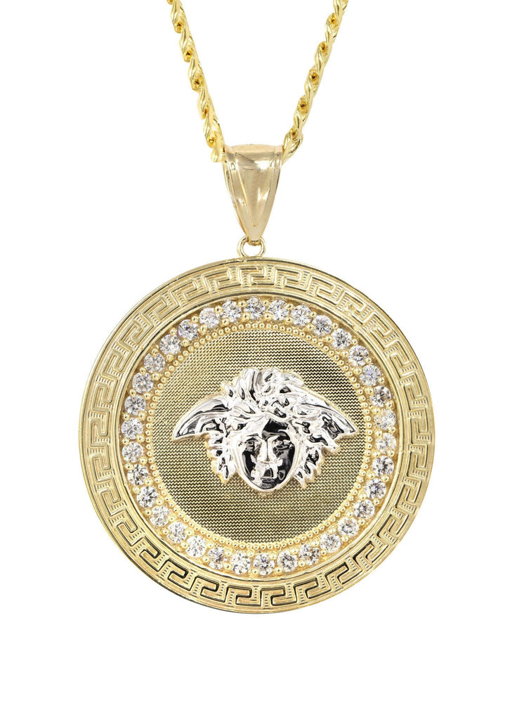 10K Yellow Gold Cuban Chain & Versace Style Pendant | Appx. 29.9 Grams chain & pendant FROST NYC 