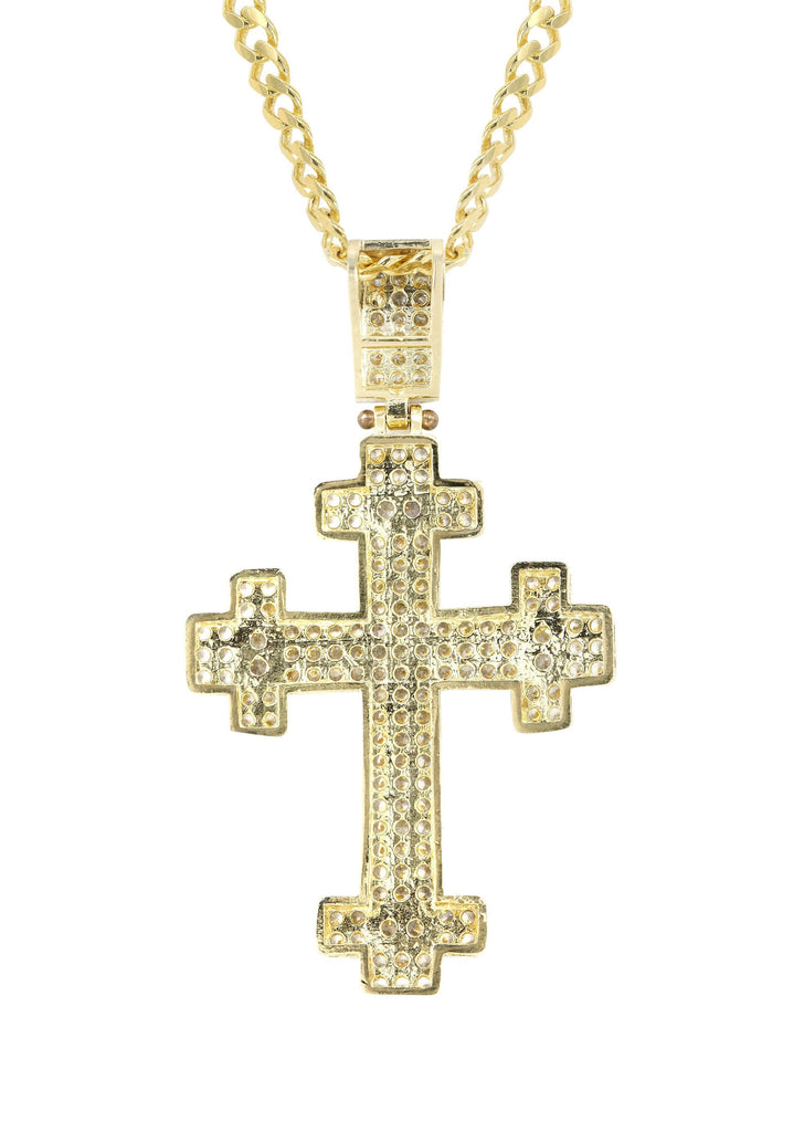 10K Yellow Gold Cuban Chain & Cz Gold Cross Necklace | Appx. 16.8 Grams chain & pendant MANUFACTURER 1 