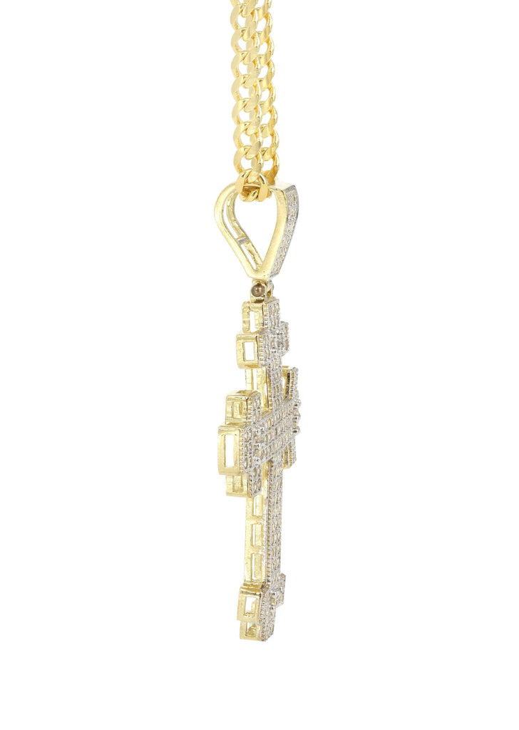 10K Yellow Gold Cuban Chain & Cz Gold Cross Necklace | Appx. 16.8 Grams chain & pendant MANUFACTURER 1 