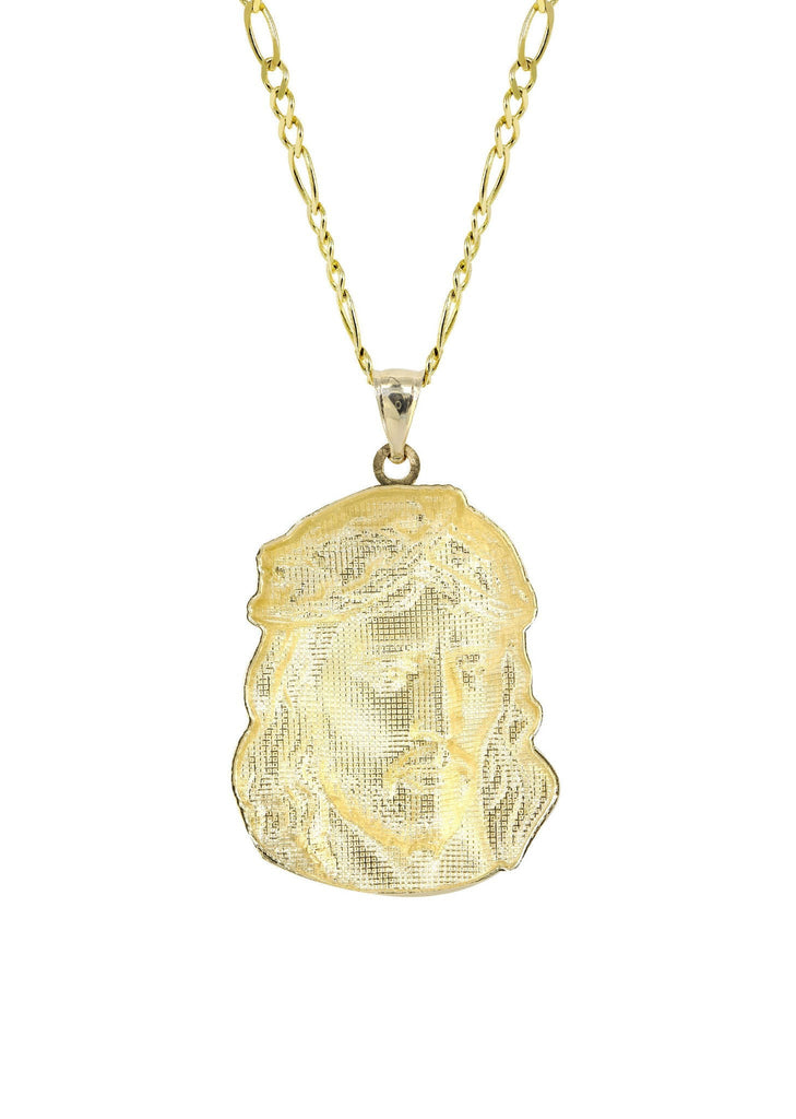 10K Yellow Gold Figaro Chain & Jesus Piece Chain | Appx. 9.6 Grams chain & pendant FROST NYC 