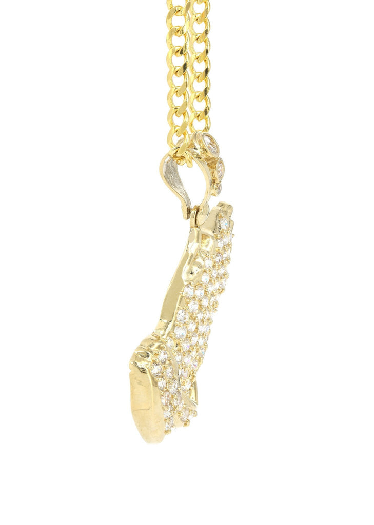 10K Yellow Gold Cuban Chain & Cz Praying Hands Pendant | Appx. 24.5 Grams chain & pendant FROST NYC 
