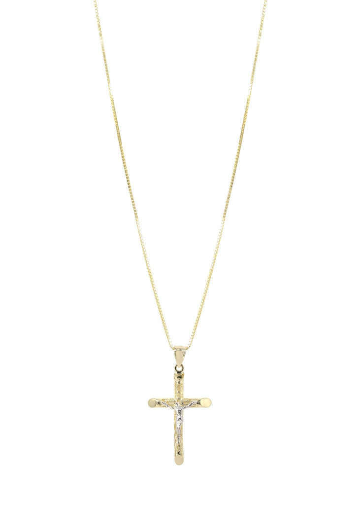 10K Yellow Gold Box Chain & Gold Cross Necklace | Appx. 7.6 Grams chain & pendant FROST NYC 