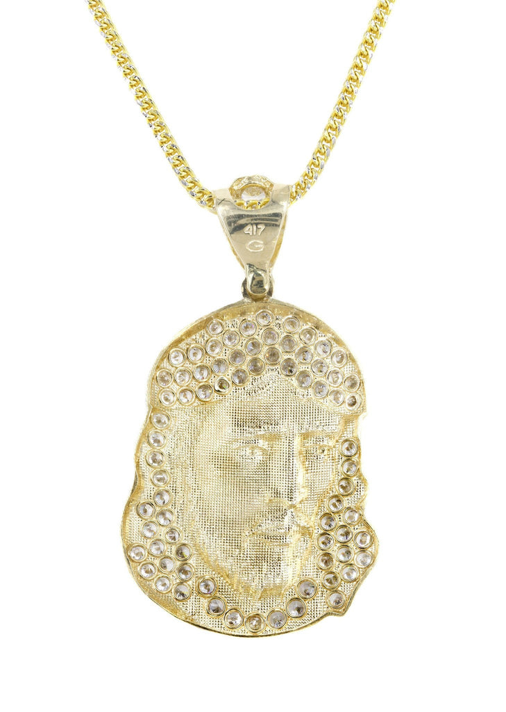 10K Yellow Gold Pave Cuban Chain & Cz Jesus Piece Chain | Appx. 18.7 Grams chain & pendant FROST NYC 