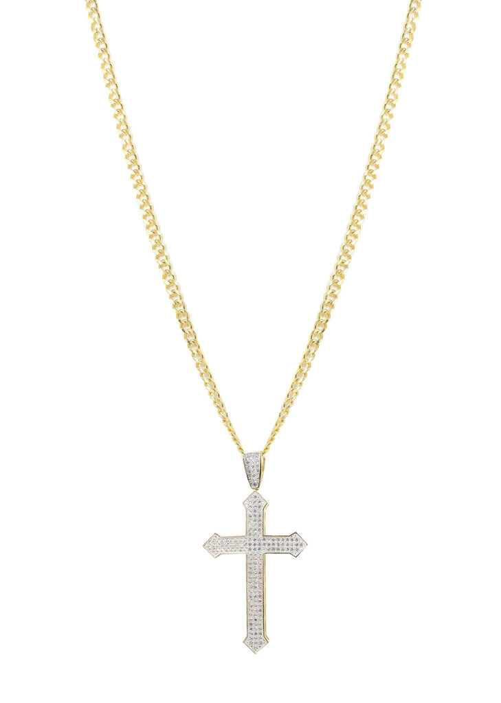 10K Yellow Gold Cuban Chain & Cz Gold Cross Necklace | Appx. 22.2 Grams chain & pendant FROST NYC 