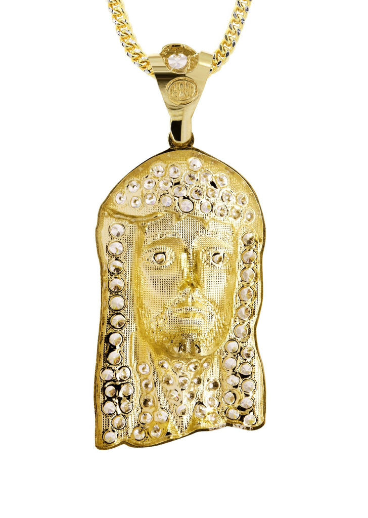 10K Yellow Gold Franco Chain & Cz Jesus Piece Chain | Appx. 21.5 Grams chain & pendant FROST NYC 