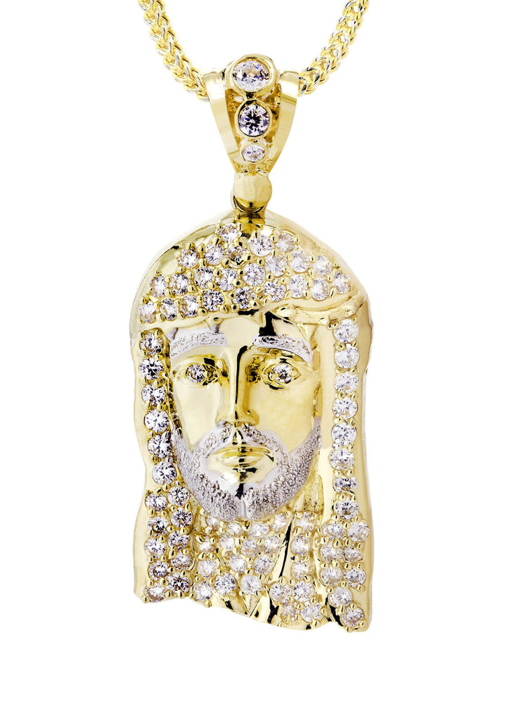 10K Yellow Gold Franco Chain & Cz Jesus Piece Chain | Appx. 21.5 Grams chain & pendant FROST NYC 