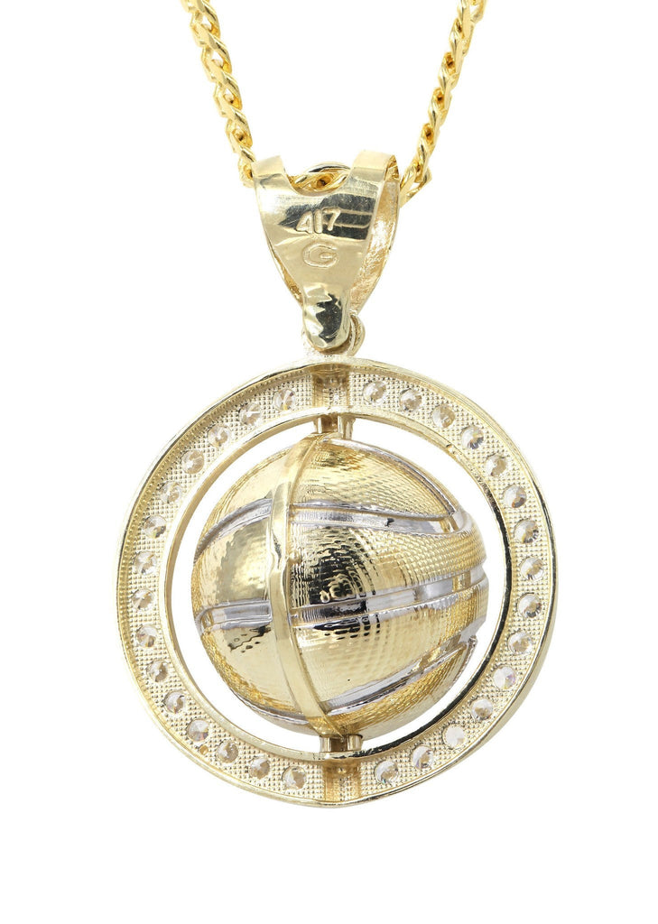 10K Yellow Gold Cuban Chain & Cz Basketball Pendant | Appx. 21.3 Grams chain & pendant FROST NYC 