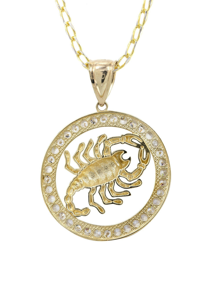 10K Yellow Gold Fancy Link Chain & Cz Scorpio Pendnat | Appx. 14.5 Grams chain & pendant FROST NYC 