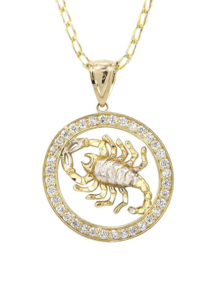 10K Yellow Gold Fancy Link Chain & Cz Scorpio Pendnat | Appx. 14.5 Grams chain & pendant FROST NYC 