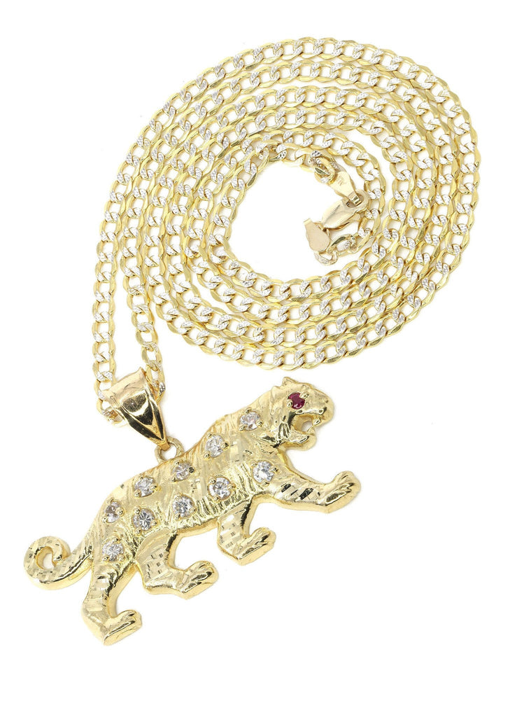10K Yellow Gold Pave Cuban & Cz Tiger Pendant | Appx. 10.3 Grams chain & pendant FROST NYC 