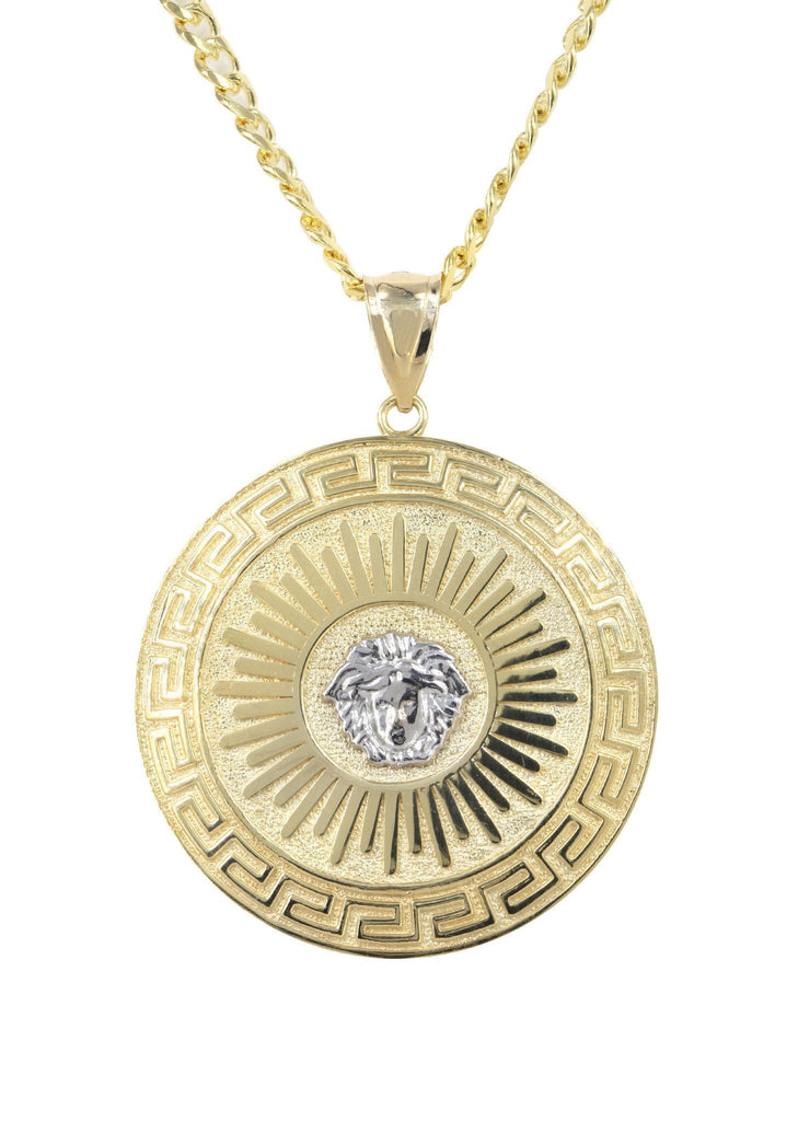 10K Yellow Gold Cuban Chain & Versace Style Pendant | Appx. 28.6 Grams chain & pendant FROST NYC 