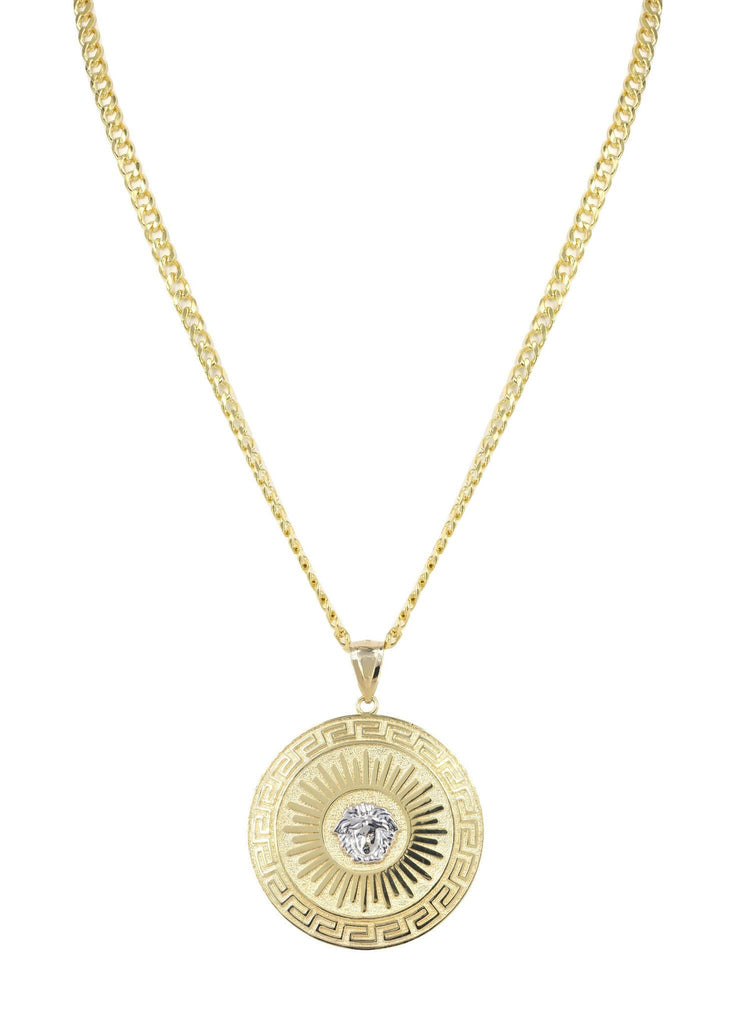 10K Yellow Gold Cuban Chain & Versace Style Pendant | Appx. 28.6 Grams chain & pendant FROST NYC 