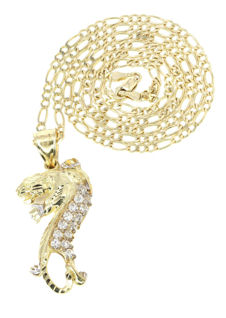 10K Yellow Gold Figaro Chain & Cz Tiger Pendant | Appx. 12 Grams chain & pendant FROST NYC 