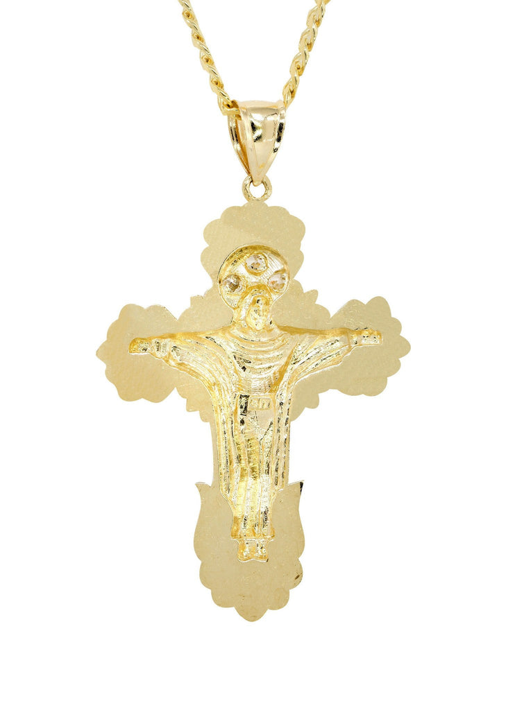 10K Yellow Gold Cuban Chain & Cz Gold Cross Necklace | Appx. 24.6 Grams chain & pendant FROST NYC 