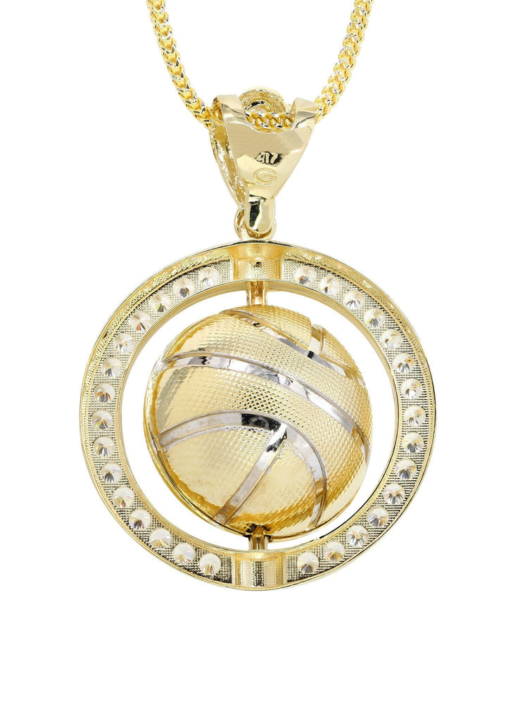 10K Yellow Gold Franco Chain & Cz Basketball Pendant | Appx. 32.3 Grams chain & pendant FROST NYC 