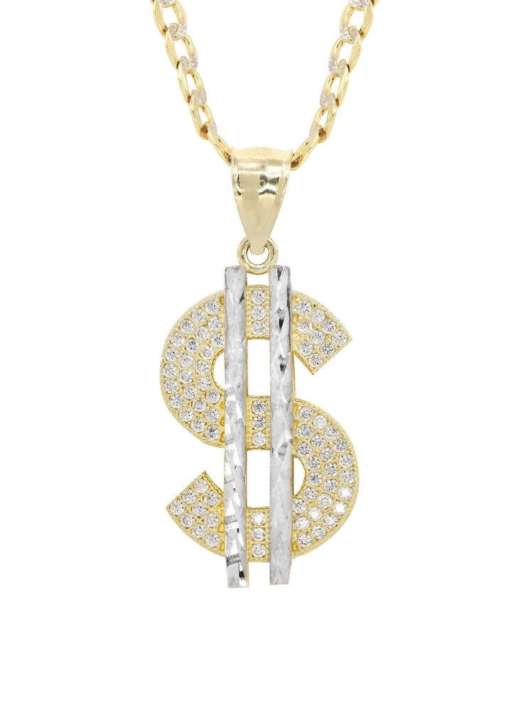 10K Yellow Gold Pave Cuban & Cz Dollar Pedant | Appx. 8.7 Grams chain & pendant FROST NYC 