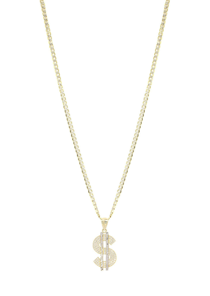 10K Yellow Gold Pave Cuban & Cz Dollar Pedant | Appx. 8.7 Grams chain & pendant FROST NYC 