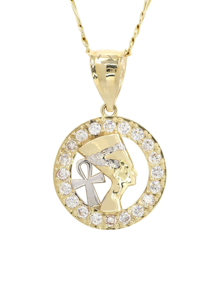 10K Yellow Gold Figaro Chain & Cz Pharoah Pendant | Appx. 10.2 Grams chain & pendant FROST NYC 