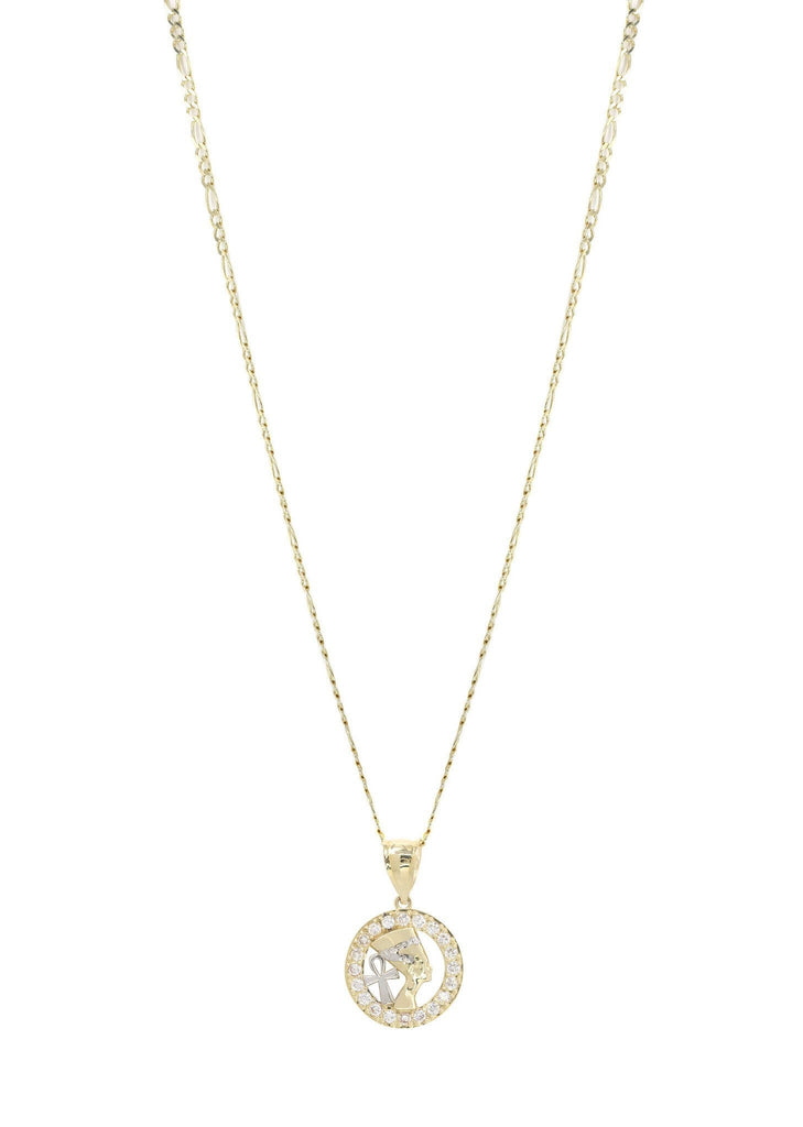 10K Yellow Gold Figaro Chain & Cz Pharoah Pendant | Appx. 10.2 Grams chain & pendant FROST NYC 