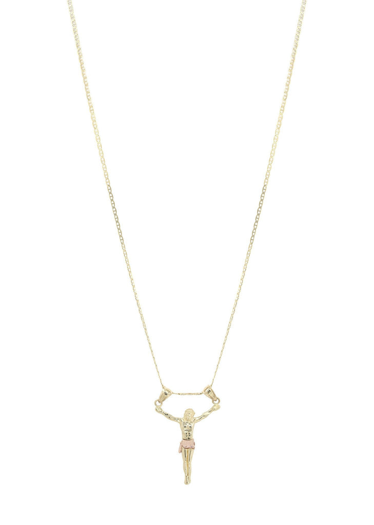 10K Yellow Gold Mariner Chain & Gold Cross Necklace | Appx. 3.5 Grams chain & pendant FROST NYC 
