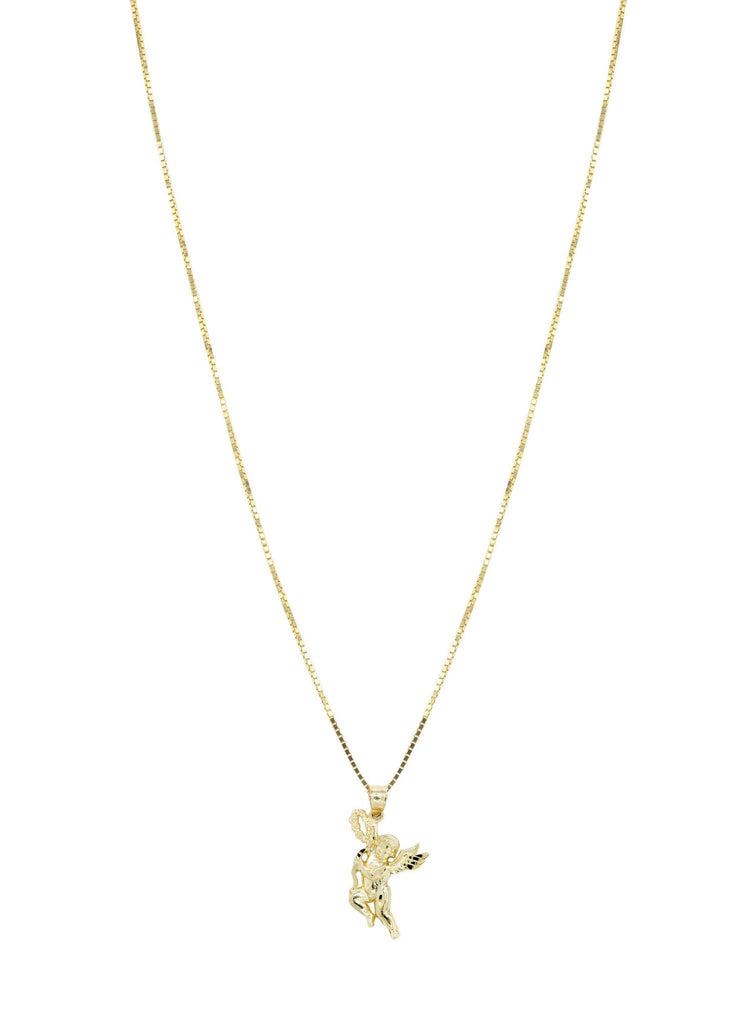 10K Yellow Gold Box Chain & Angel Pendant | Appx. 6.3 Grams chain & pendant FROST NYC 