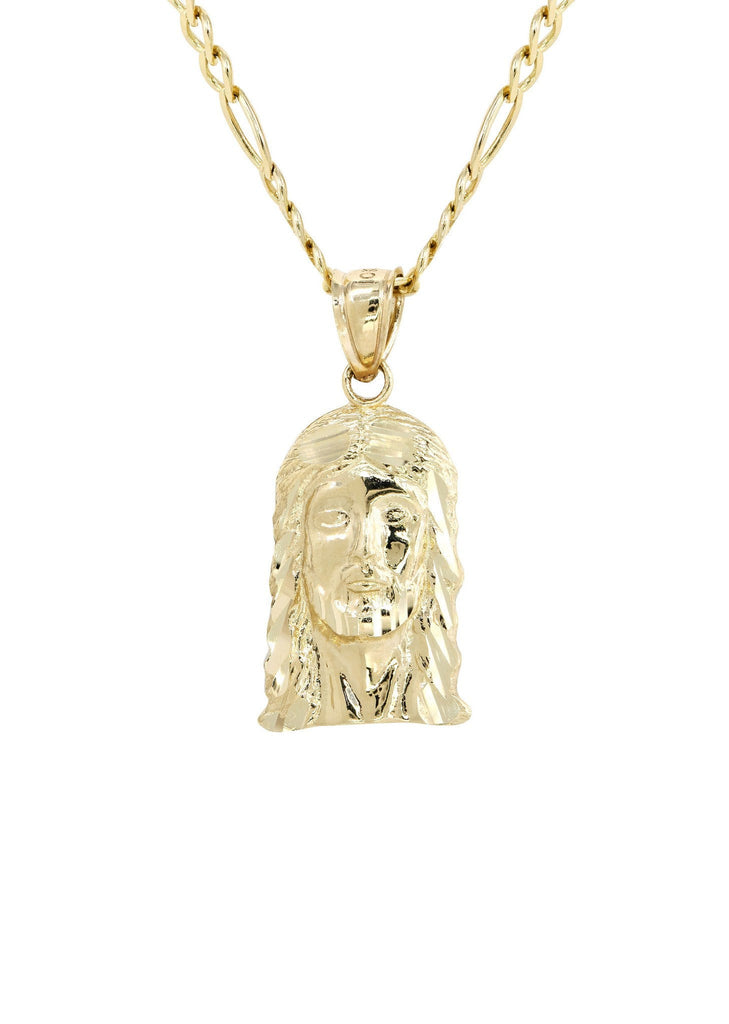 10K Yellow Gold Figaro Chain & Jesus Piece Chain | Appx. 6.2 Grams chain & pendant FROST NYC 