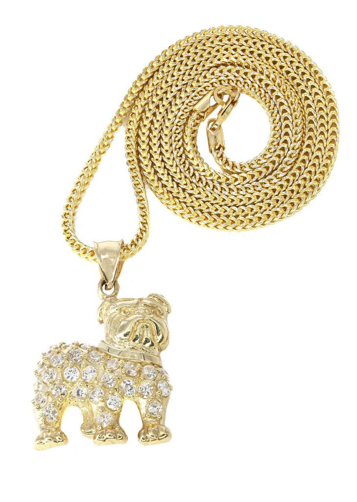 10K Yellow Gold Franco Chain & Cz Dog Pendant | Appx. 15.2 Grams chain & pendant FROST NYC 