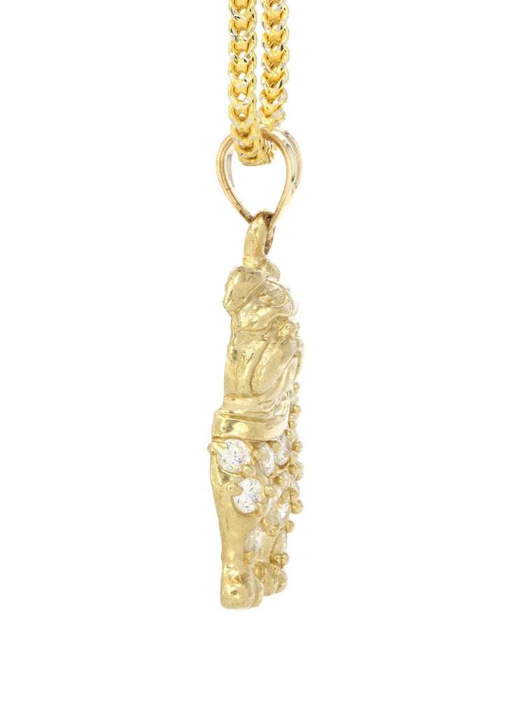 10K Yellow Gold Franco Chain & Cz Dog Pendant | Appx. 15.2 Grams chain & pendant FROST NYC 