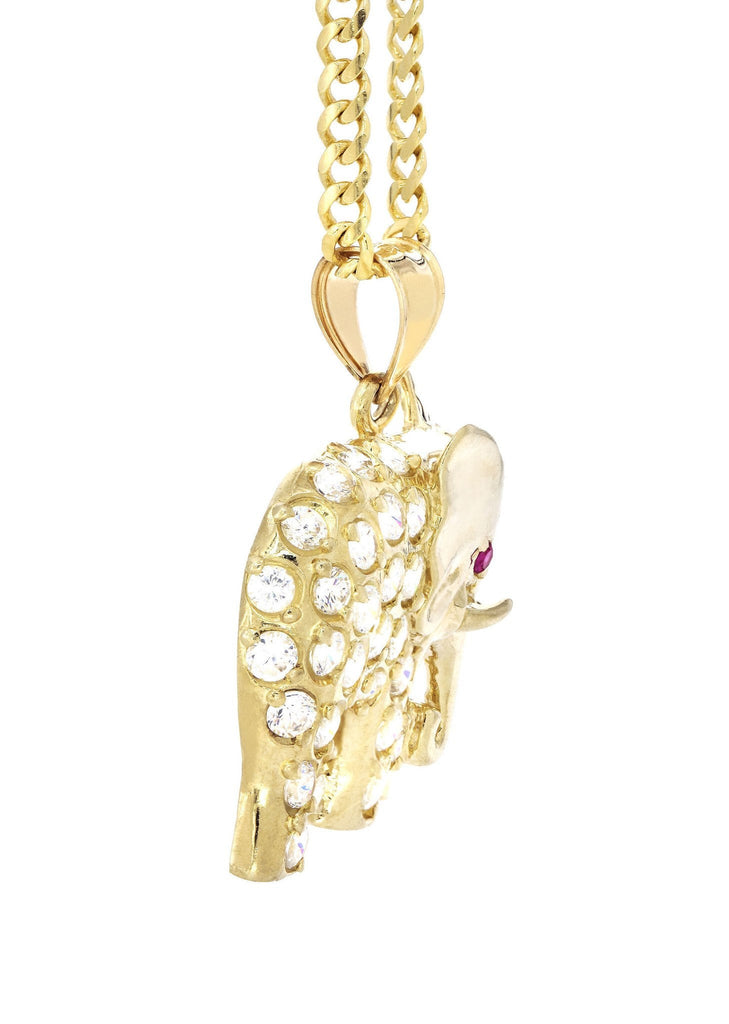 10K Yellow Gold Cuban Chain & Cz Elephant | Appx. 20.1 Grams chain & pendant FROST NYC 