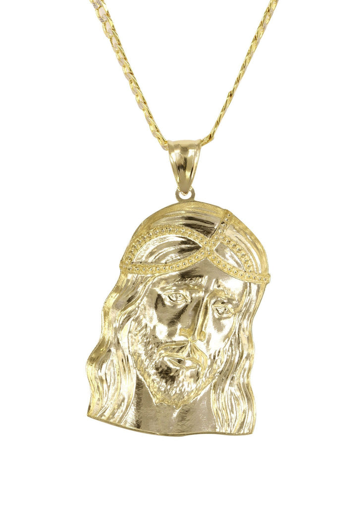 10K Yellow Gold Pave Cuban Chain & Jesus Piece Chain | Appx. 11.2 Grams chain & pendant FROST NYC 