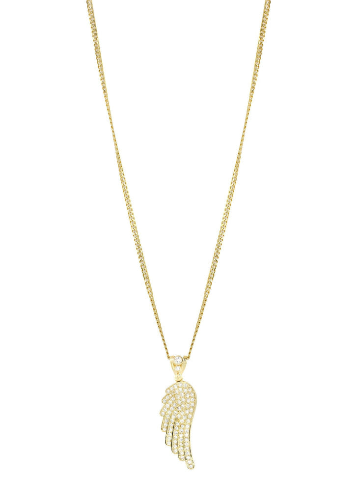 10K Yellow Gold Cuban Chain & Cz Angel Wing Pendant | Appx. 18.4 Grams chain & pendant FROST NYC 
