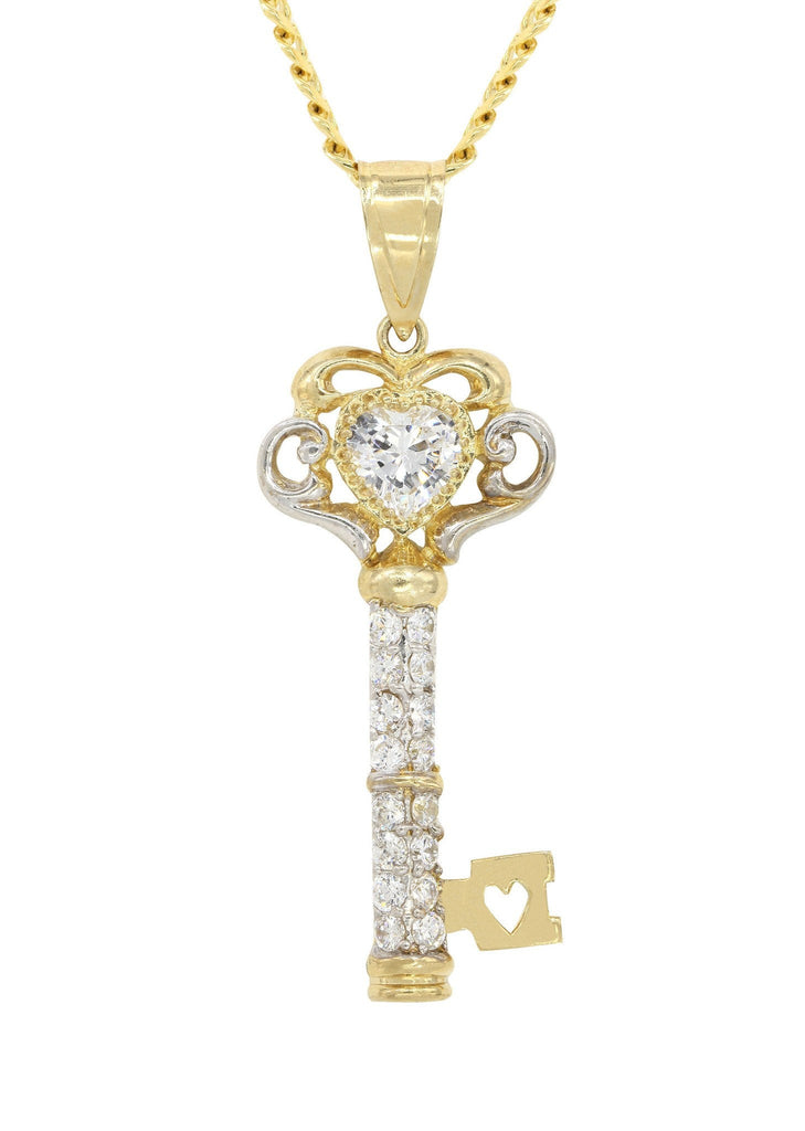 10K Yellow Gold Cuban Chain & Cz Key Pendant | Appx. 25.7 Grams chain & pendant FROST NYC 