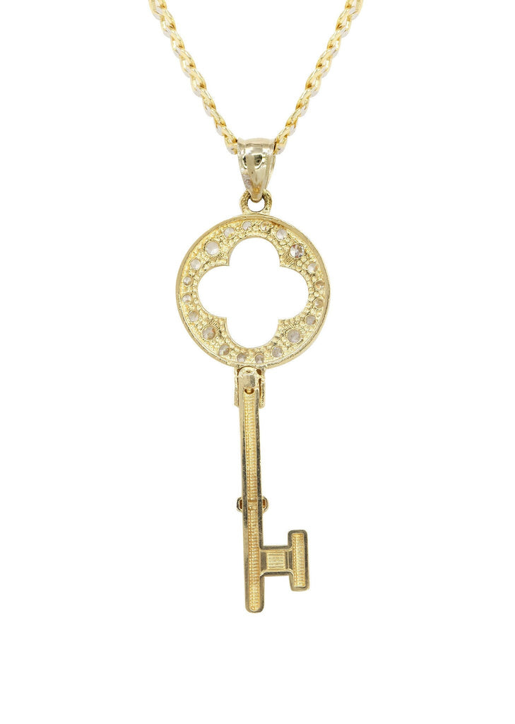 10K Yellow Gold Pave Cuban Chain & Cz Key Pendant | Appx. 8.5 Grams chain & pendant FROST NYC 