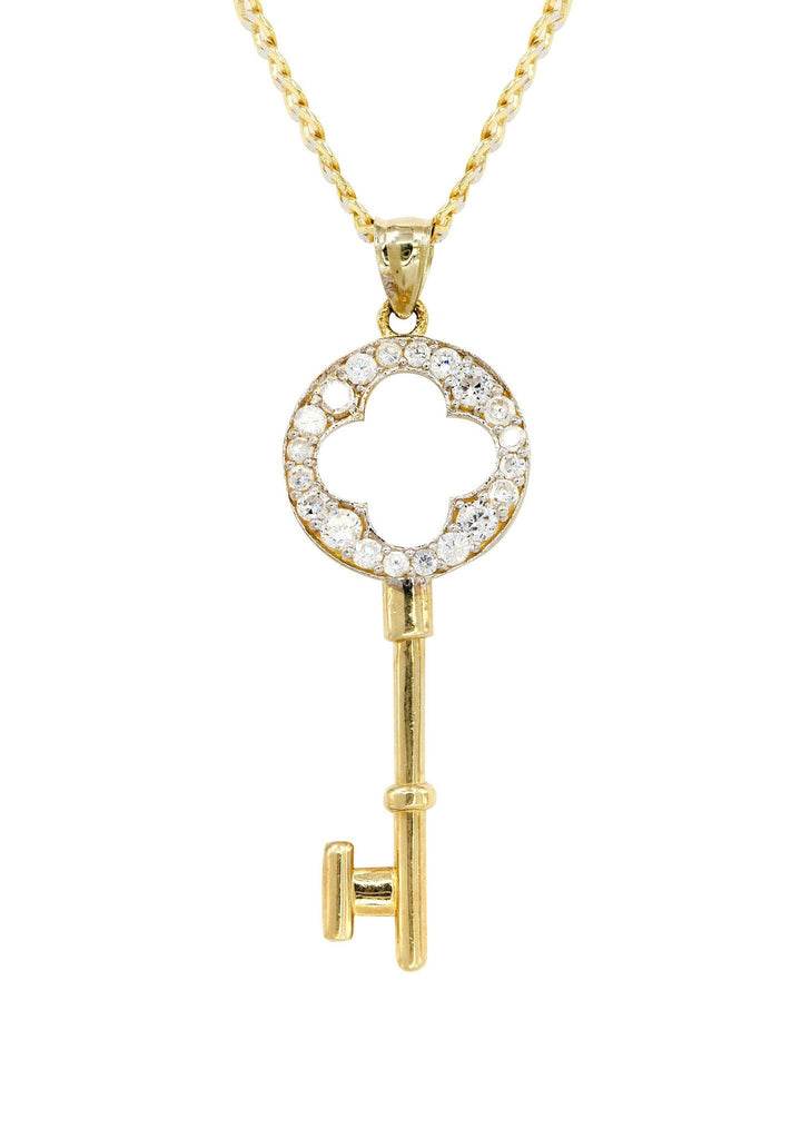 10K Yellow Gold Pave Cuban Chain & Cz Key Pendant | Appx. 8.5 Grams chain & pendant FROST NYC 