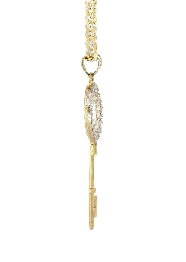 10K Yellow Gold Pave Cuban Chain & Cz Key Pendant | Appx. 8.5 Grams chain & pendant FROST NYC 
