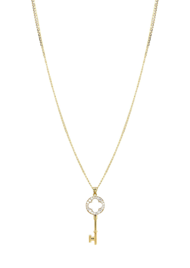 10K Yellow Gold Pave Cuban Chain & Cz Key Pendant | Appx. 8.5 Grams chain & pendant FROST NYC 