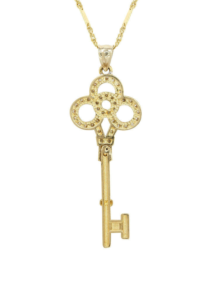 10K Yellow Gold Fancy Link Chain & Cz Key Pendant | Appx. 5.2 Grams chain & pendant FROST NYC 