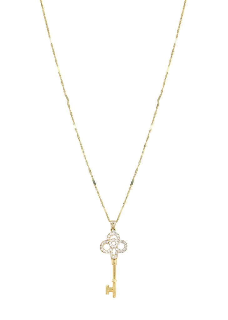 10K Yellow Gold Fancy Link Chain & Cz Key Pendant | Appx. 5.2 Grams chain & pendant FROST NYC 
