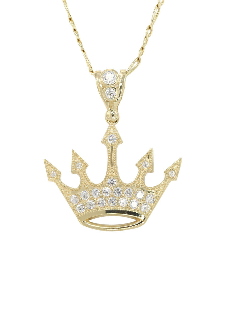 10K Yellow Gold Figaro Chain & Cz Crown Pendant | Appx. 8.2 Grams chain & pendant FROST NYC 