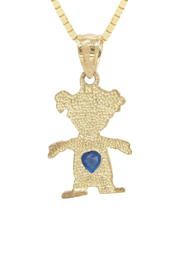 10K Yellow Gold Fancy Link Chain & Cz Children Pendant | Appx. 3.8 Grams chain & pendant FROST NYC 